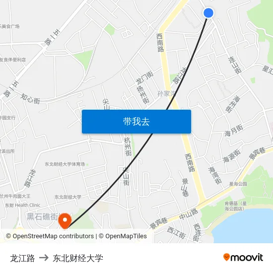 龙江路 to 东北财经大学 map