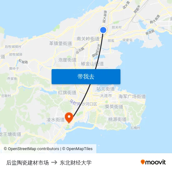 后盐陶瓷建材市场 to 东北财经大学 map