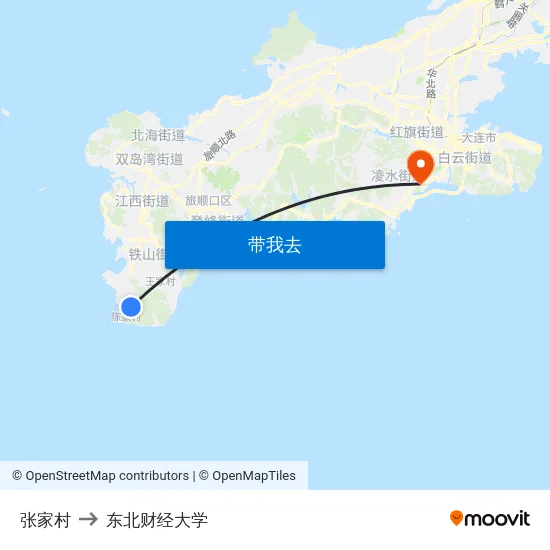 张家村 to 东北财经大学 map