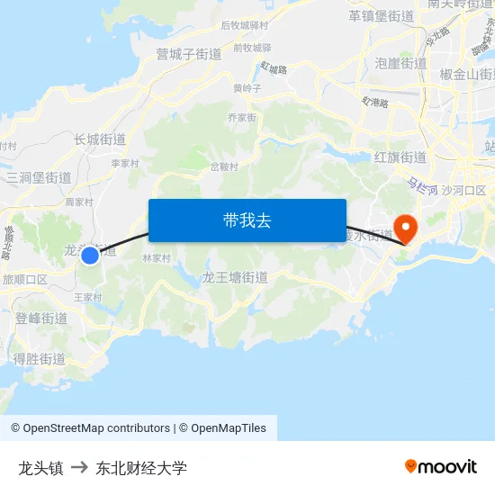 龙头镇 to 东北财经大学 map