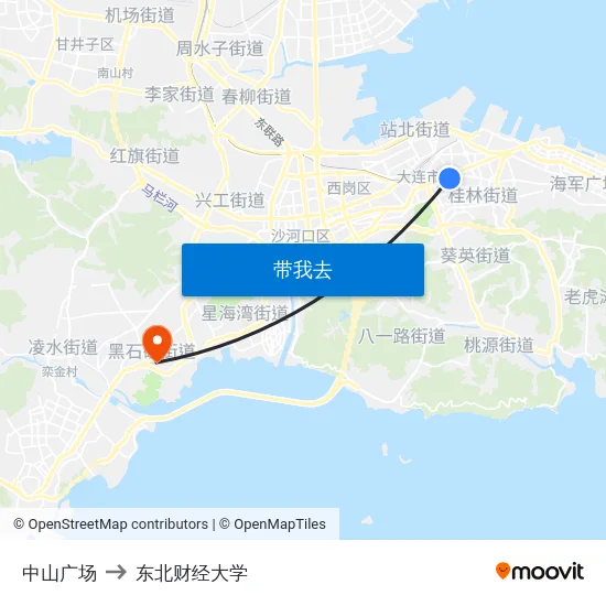 中山广场 to 东北财经大学 map