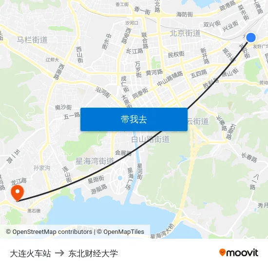 大连火车站 to 东北财经大学 map