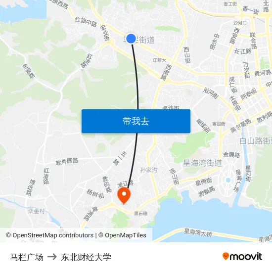 马栏广场 to 东北财经大学 map