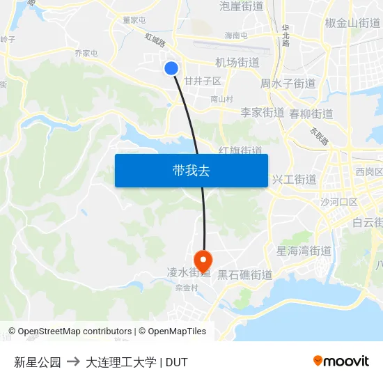 新星公园 to 大连理工大学 | DUT map