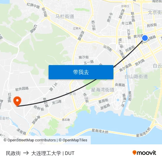 民政街 to 大连理工大学 | DUT map
