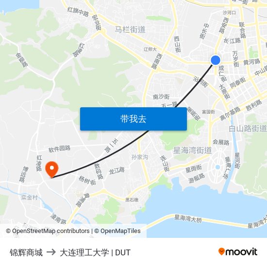 锦辉商城 to 大连理工大学 | DUT map