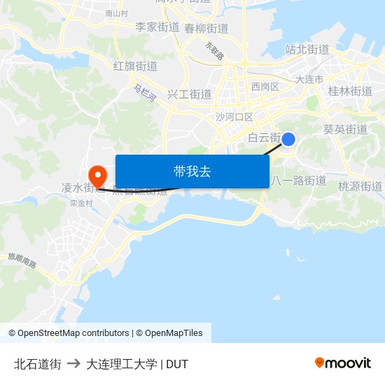 北石道街 to 大连理工大学 | DUT map