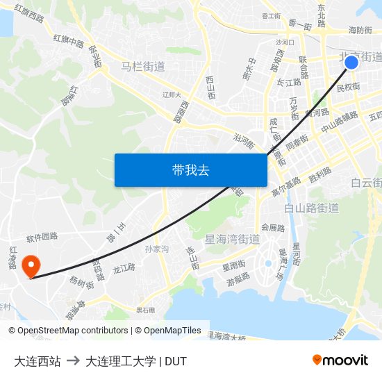 大连西站 to 大连理工大学 | DUT map