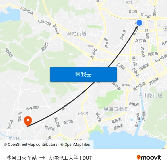 沙河口火车站 to 大连理工大学 | DUT map