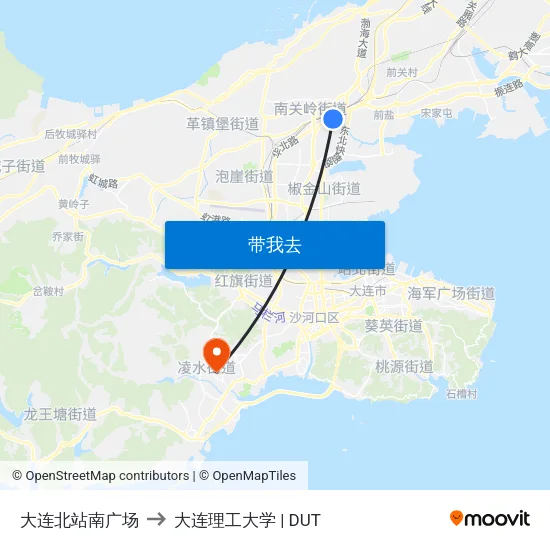 大连北站南广场 to 大连理工大学 | DUT map