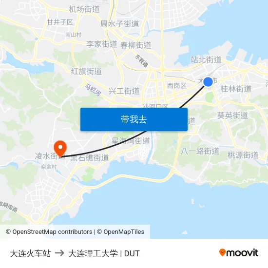大连火车站 to 大连理工大学 | DUT map