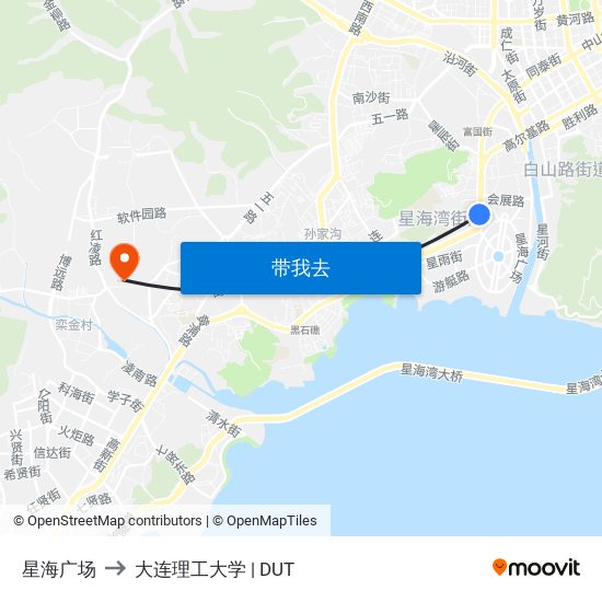 星海广场 to 大连理工大学 | DUT map