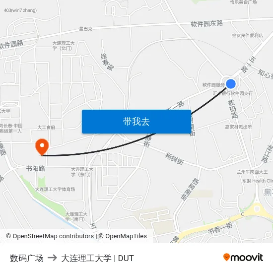 数码广场 to 大连理工大学 | DUT map
