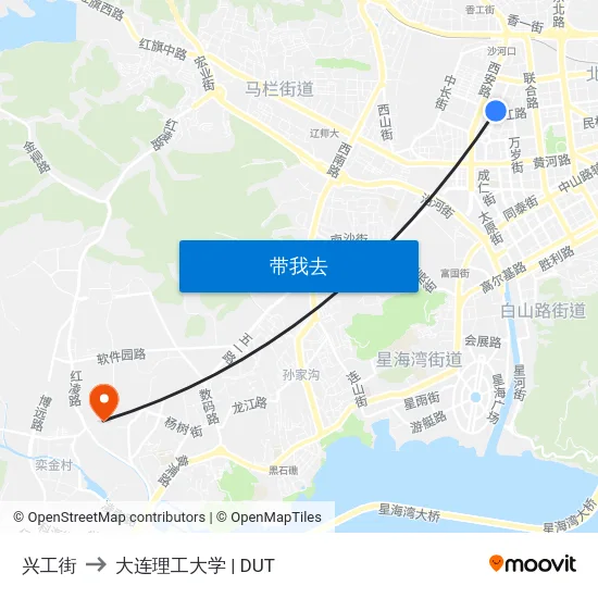 兴工街 to 大连理工大学 | DUT map