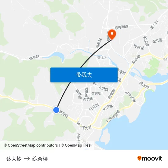 蔡大岭 to 综合楼 map