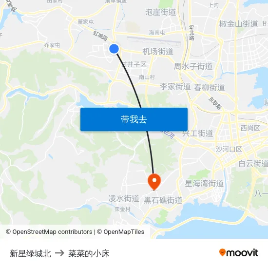 新星绿城北 to 菜菜的小床 map
