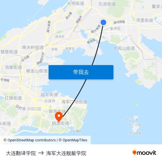 大连翻译学院 to 海军大连舰艇学院 map