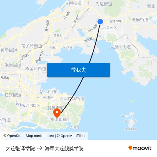 大连翻译学院 to 海军大连舰艇学院 map
