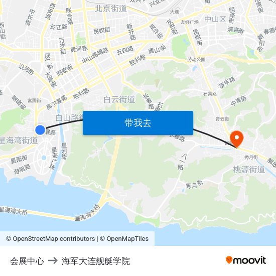 会展中心 to 海军大连舰艇学院 map