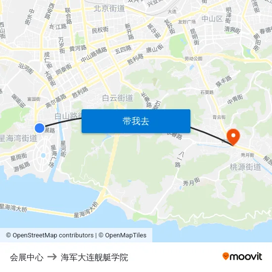 会展中心 to 海军大连舰艇学院 map