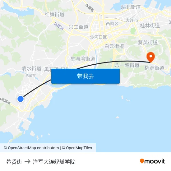 希贤街 to 海军大连舰艇学院 map