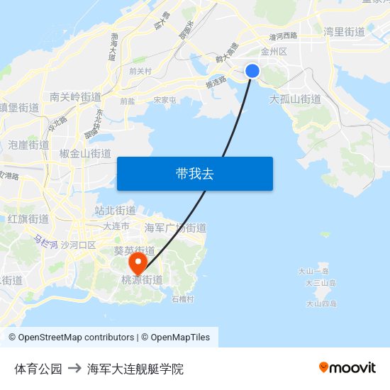 体育公园 to 海军大连舰艇学院 map