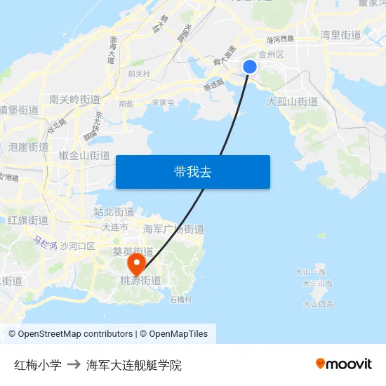 红梅小学 to 海军大连舰艇学院 map