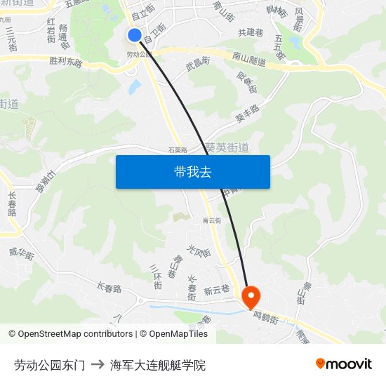 劳动公园东门 to 海军大连舰艇学院 map