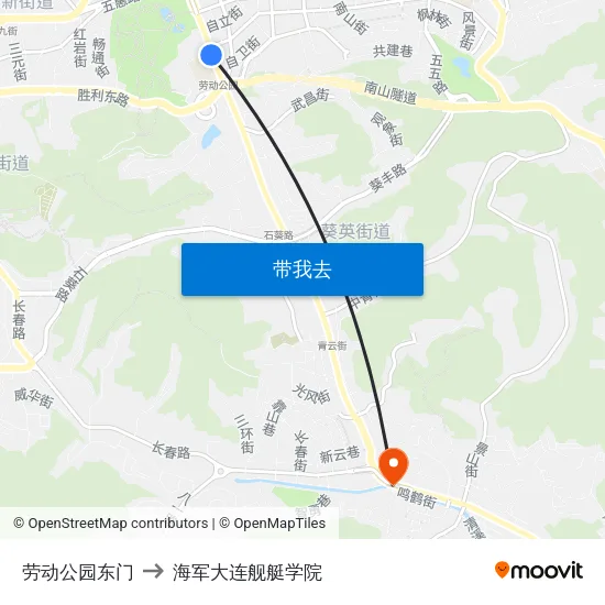 劳动公园东门 to 海军大连舰艇学院 map