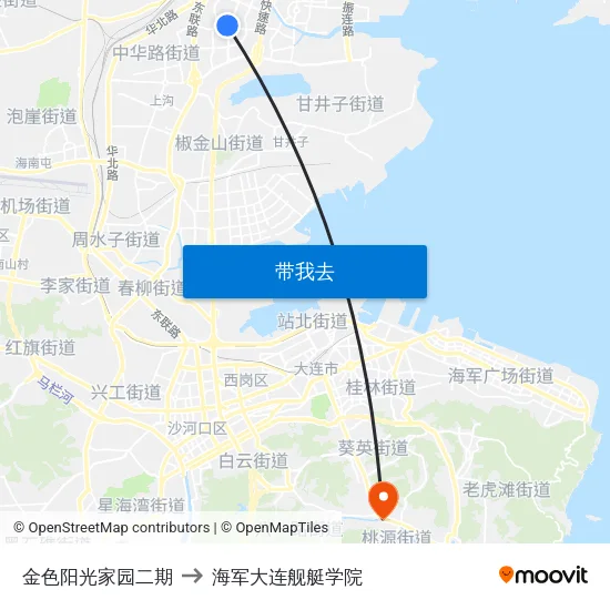 金色阳光家园二期 to 海军大连舰艇学院 map