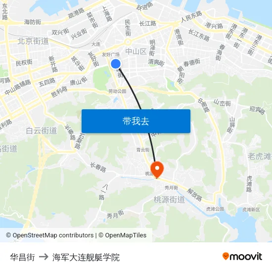 华昌街 to 海军大连舰艇学院 map