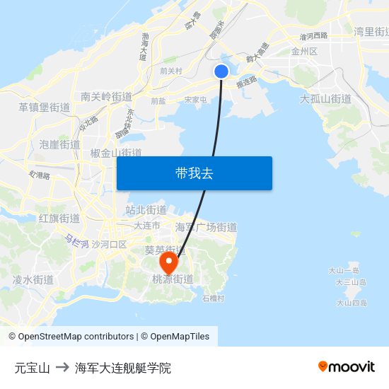 元宝山 to 海军大连舰艇学院 map
