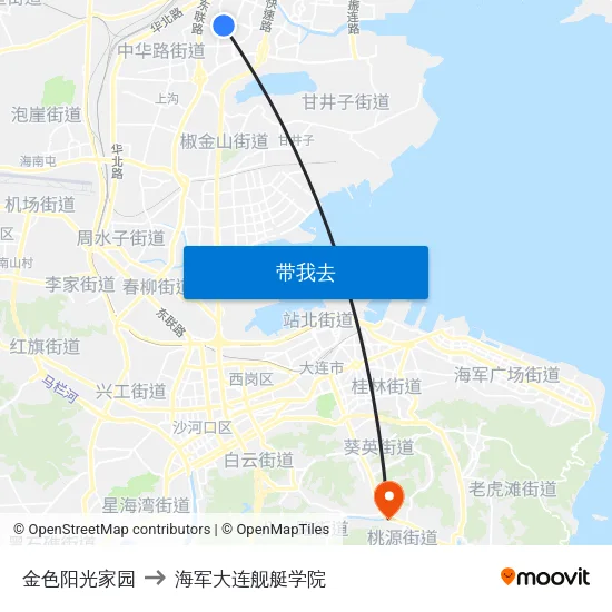 金色阳光家园 to 海军大连舰艇学院 map
