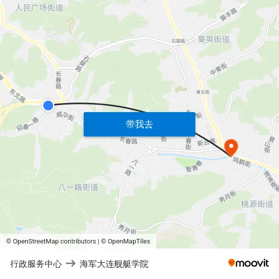 行政服务中心 to 海军大连舰艇学院 map