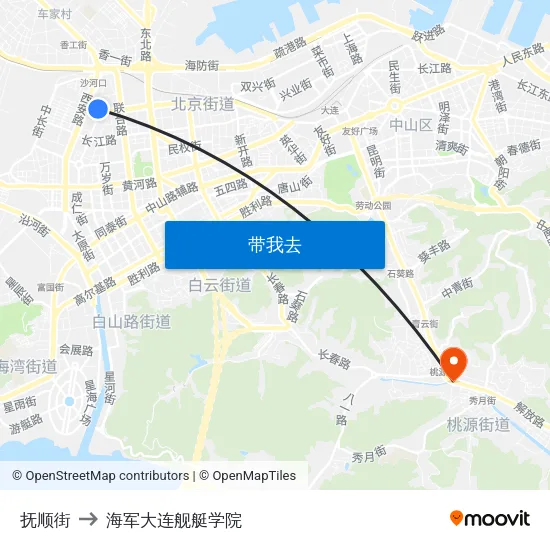 抚顺街 to 海军大连舰艇学院 map