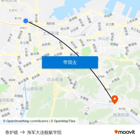 香炉礁 to 海军大连舰艇学院 map