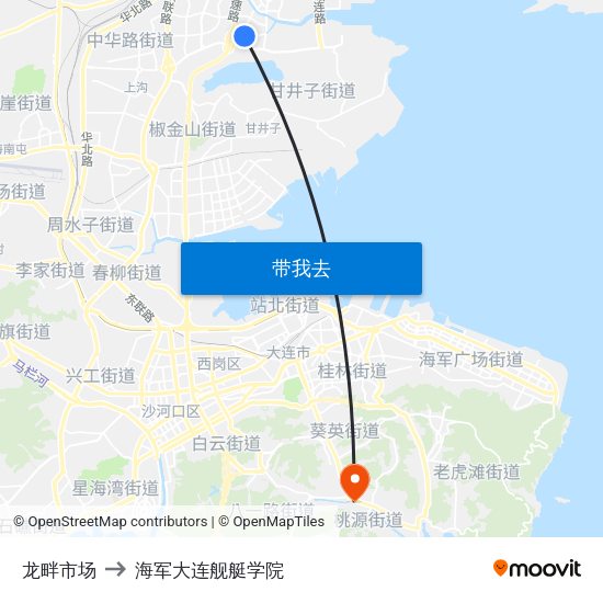 龙畔市场 to 海军大连舰艇学院 map