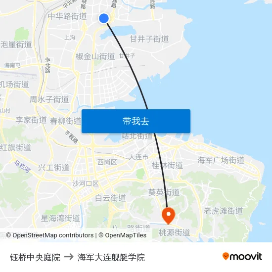 钰桥中央庭院 to 海军大连舰艇学院 map