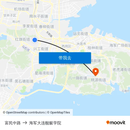富民中路 to 海军大连舰艇学院 map