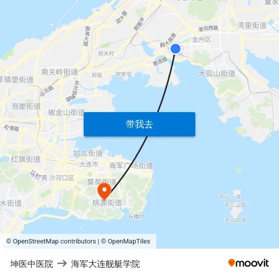 坤医中医院 to 海军大连舰艇学院 map