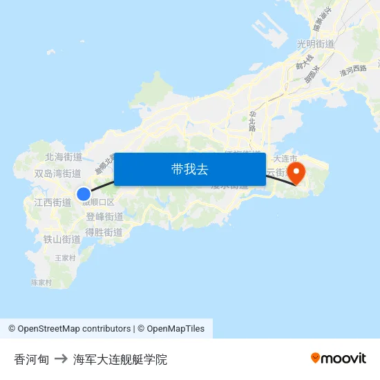 香河甸 to 海军大连舰艇学院 map