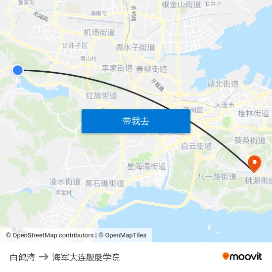 白鸽湾 to 海军大连舰艇学院 map