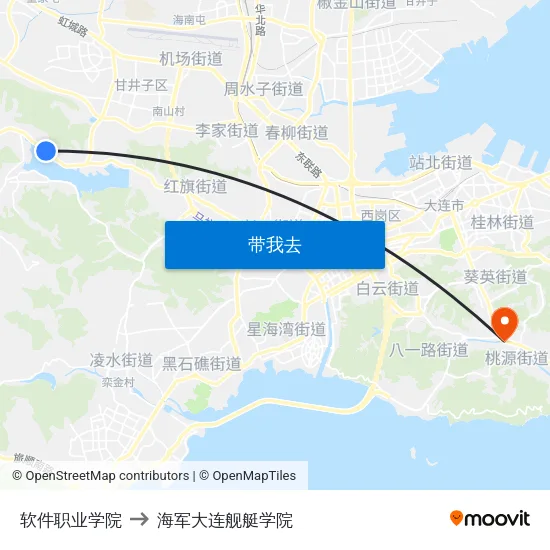 软件职业学院 to 海军大连舰艇学院 map