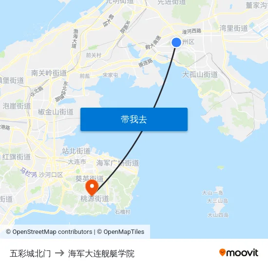 五彩城北门 to 海军大连舰艇学院 map