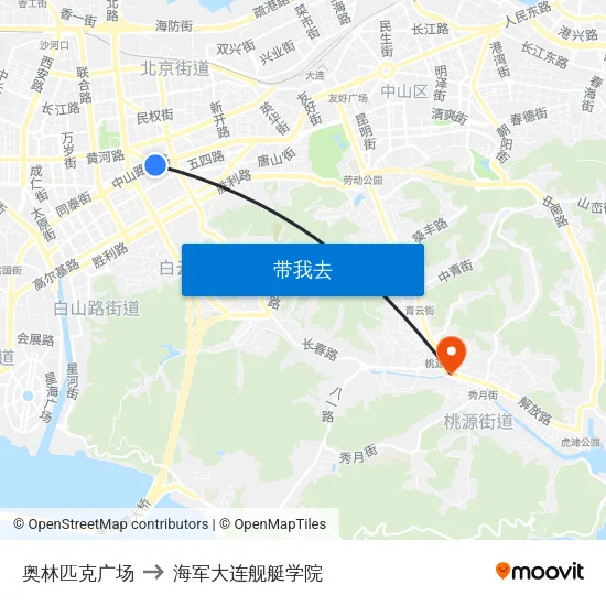 奥林匹克广场 to 海军大连舰艇学院 map