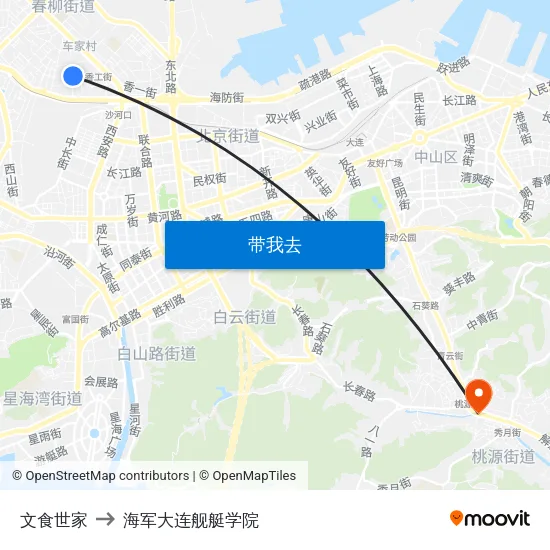 文食世家 to 海军大连舰艇学院 map