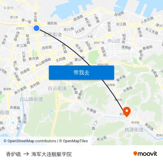 香炉礁 to 海军大连舰艇学院 map