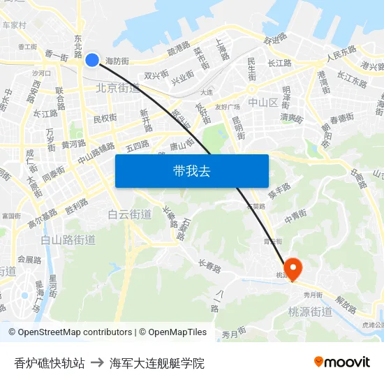 香炉礁快轨站 to 海军大连舰艇学院 map