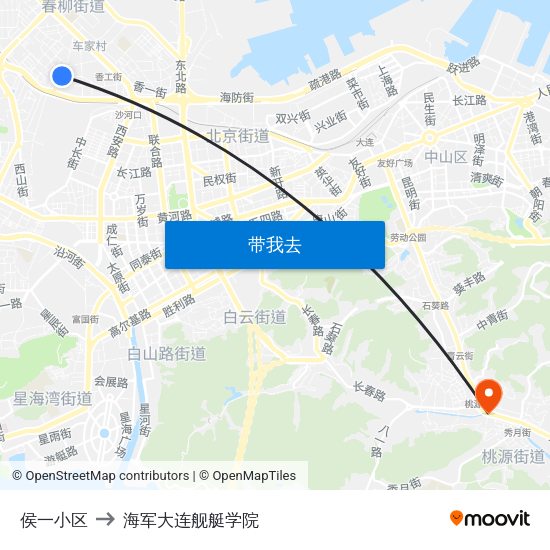 侯一小区 to 海军大连舰艇学院 map
