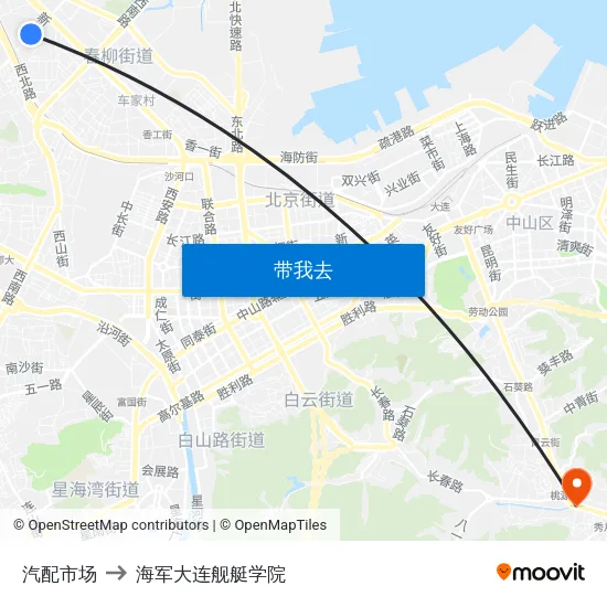 汽配市场 to 海军大连舰艇学院 map